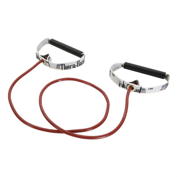 THERABAND Resistance Tubes, Hard Handles, Level 3, Red, 3.7 lbs Resistance, 48 Inch