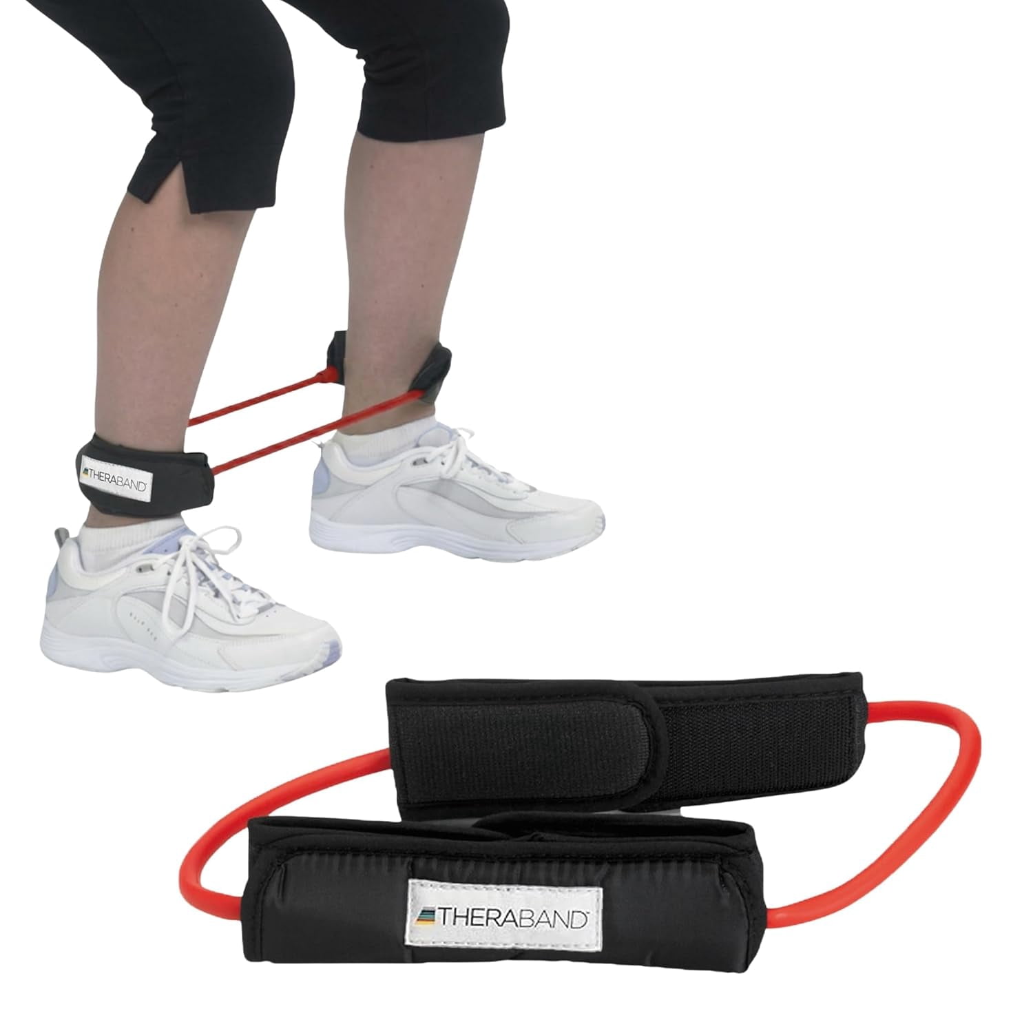 THERABAND Resistance Tubes, Padded Cuffs, Looped, 12 in, Red, Medium Thickness, 3.7 lbs Resistance, Level 3