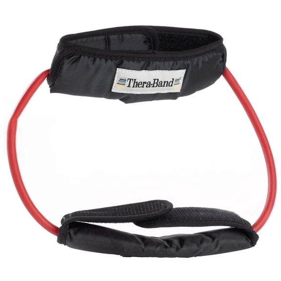 THERABAND Resistance Tubes, Padded Cuffs, Looped, 12 in, Red, Medium Thickness, 3.7 lbs Resistance, Level 3