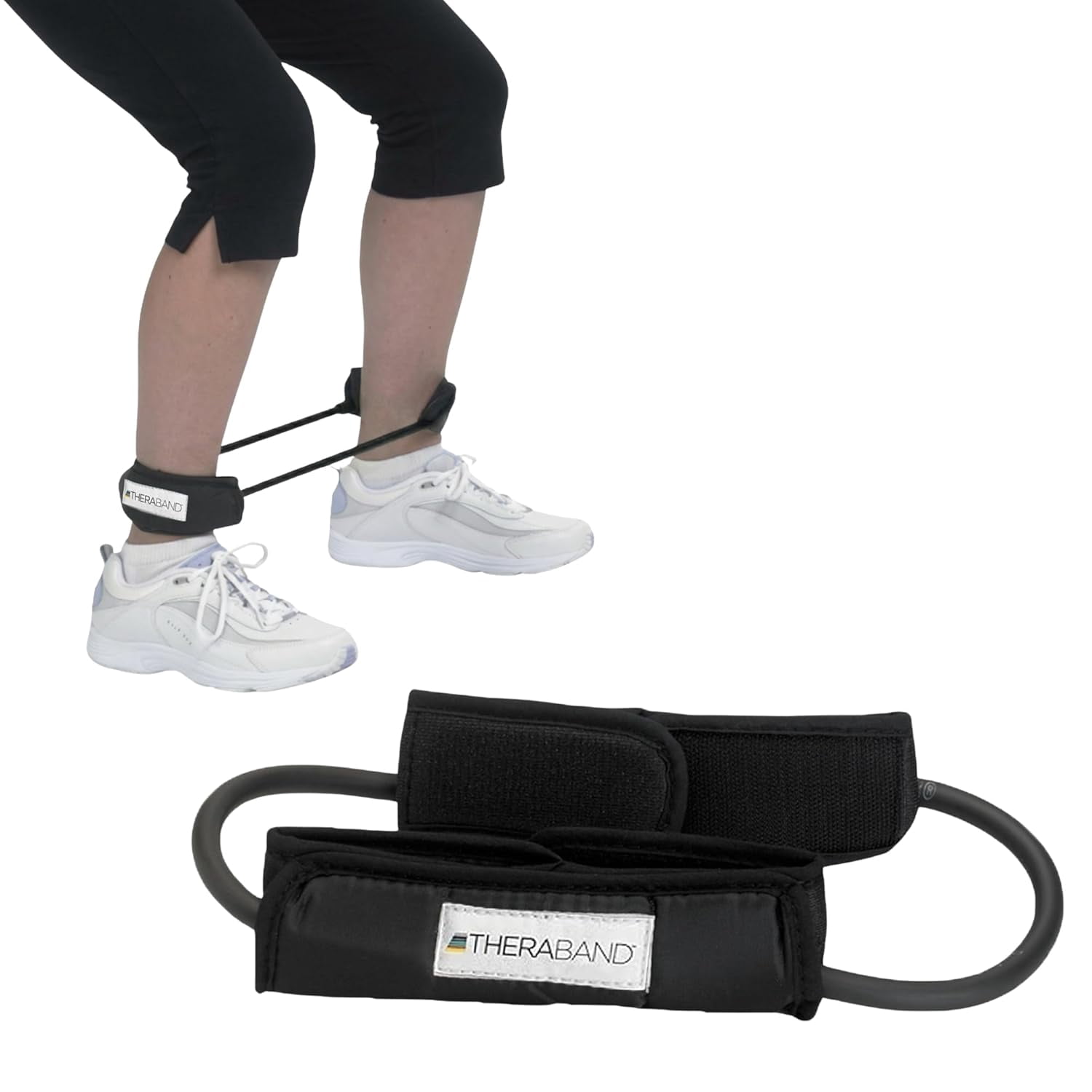 THERABAND Resistance Tubes With Padded Cuffs, 12 in, Black, Special Heavy Thickness, 7.3 lbs Resistance, Level 6