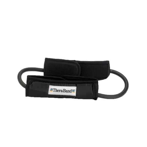 THERABAND Resistance Tubes With Padded Cuffs, 12 in, Black, Special Heavy Thickness, 7.3 lbs Resistance, Level 6