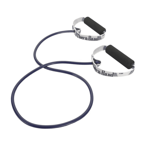 THERABAND Resistance Tubing, Hard PVC Handles, 48 IN, Blue, Extra Heavy Thickness, 5.8 LBS Resistance, Level 5