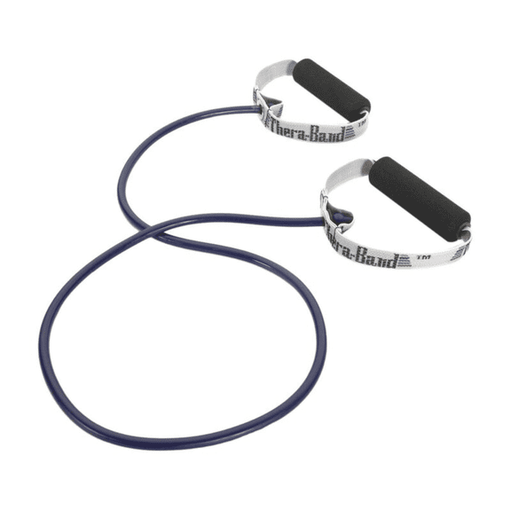 THERABAND Resistance Tubing, Hard PVC Handles, 48 IN, Blue, Extra Heavy Thickness, 5.8 LBS Resistance, Level 5