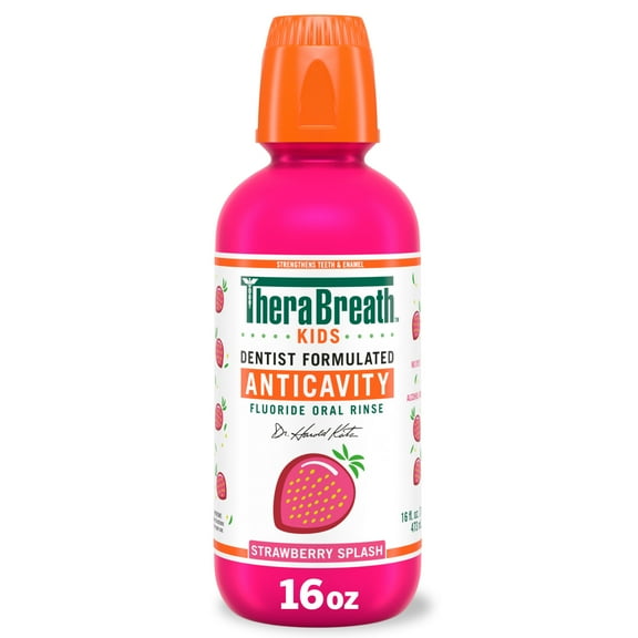TheraBreath Kids Anticavity Fluoride Oral Rinse, Strengthens Teeth & Enamel, Alcohol
Free & Dye Free, Certified Organic Flavor, Strawberry Splash, 16 Fl Oz