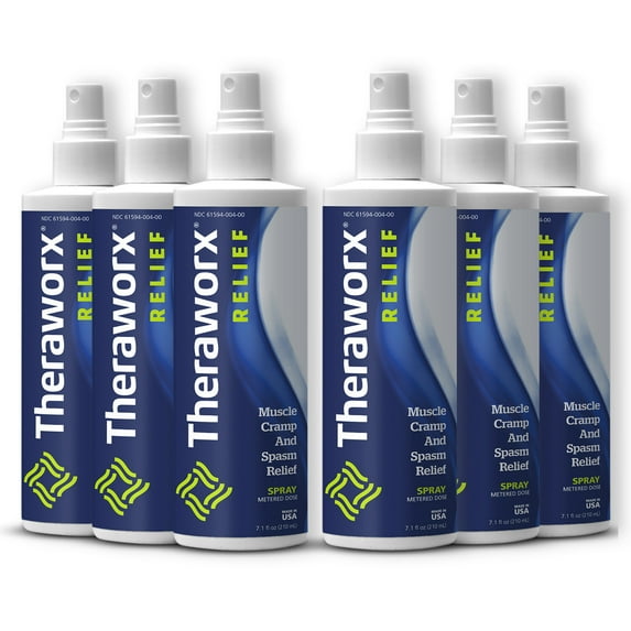 THERAWORX RELIEF FOR MUSCLE CRAMPS & SPASMS SPRAY 7.1 FL OZ, 6 PACK