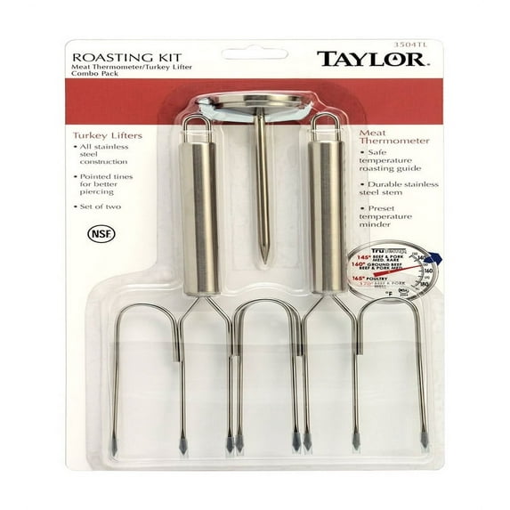 Taylor 3504TL Meat Thermometer With Turkey Lifters Combo Pack, 130 - 190 Deg F
