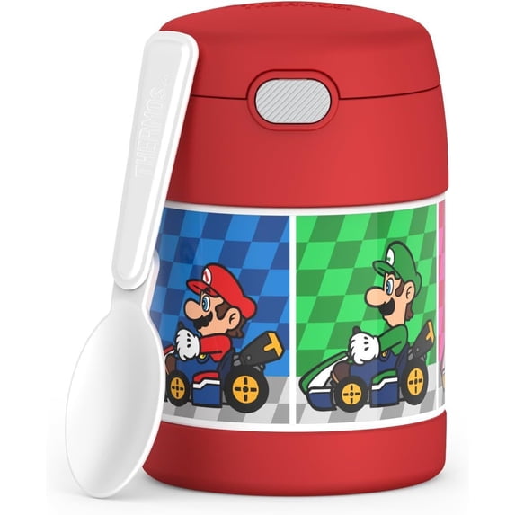 THERMOS FUNTAINER 10 Ounce Stainless Steel Vacuum Insulated Kids Food Jar, MARIOKART