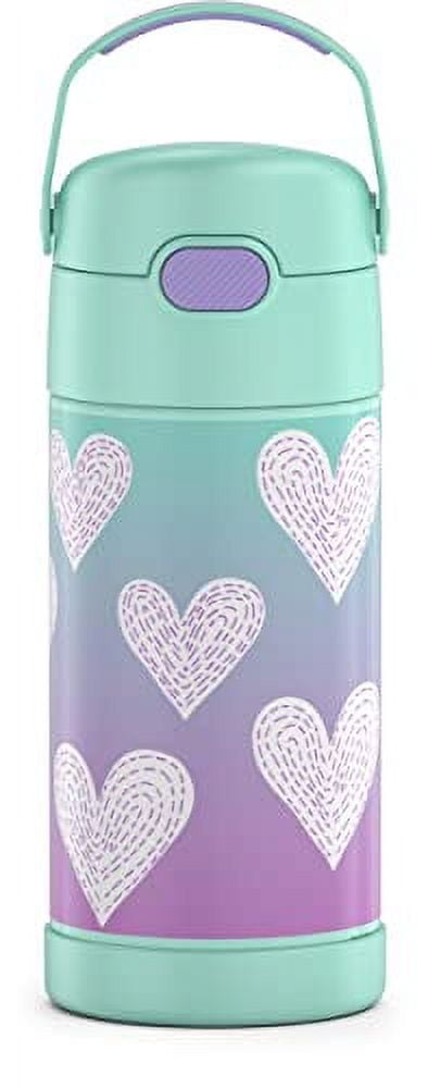 Purple Hearts 12oz Stainless Steel Kids Straw Bottle
