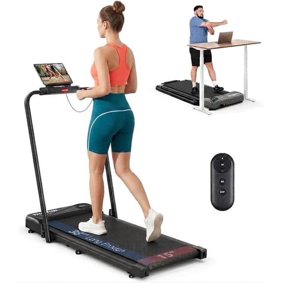 THERUN Walking Pad with Handle Bar, Under Desk Walking Treadmill for Home | 38x15 inch (96.5x38 cm) Belt, 0.6-6.2 MPH (1-10 KM/H), 300 lbs (136 kg) Capacity, Quick-Fold Handle, Armrest Control Panel