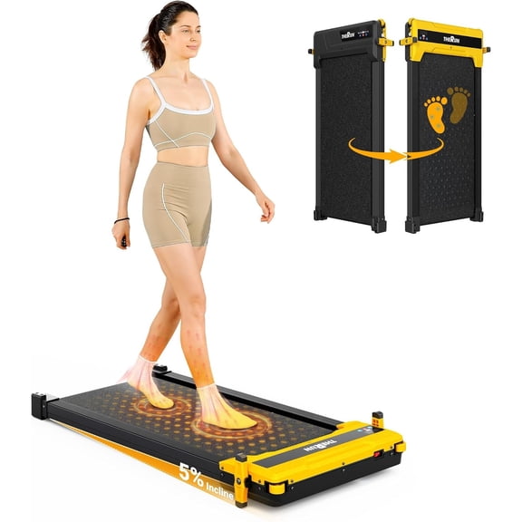THERUNFIT 2-in-1 Walking Pad Treadmill with Incline, Dual-Sided Under Desk Treadmill for Walking & Foot Massage, 330 lb Capacity, Ultra-Quiet Portable Machine with Remote Control & LED Display