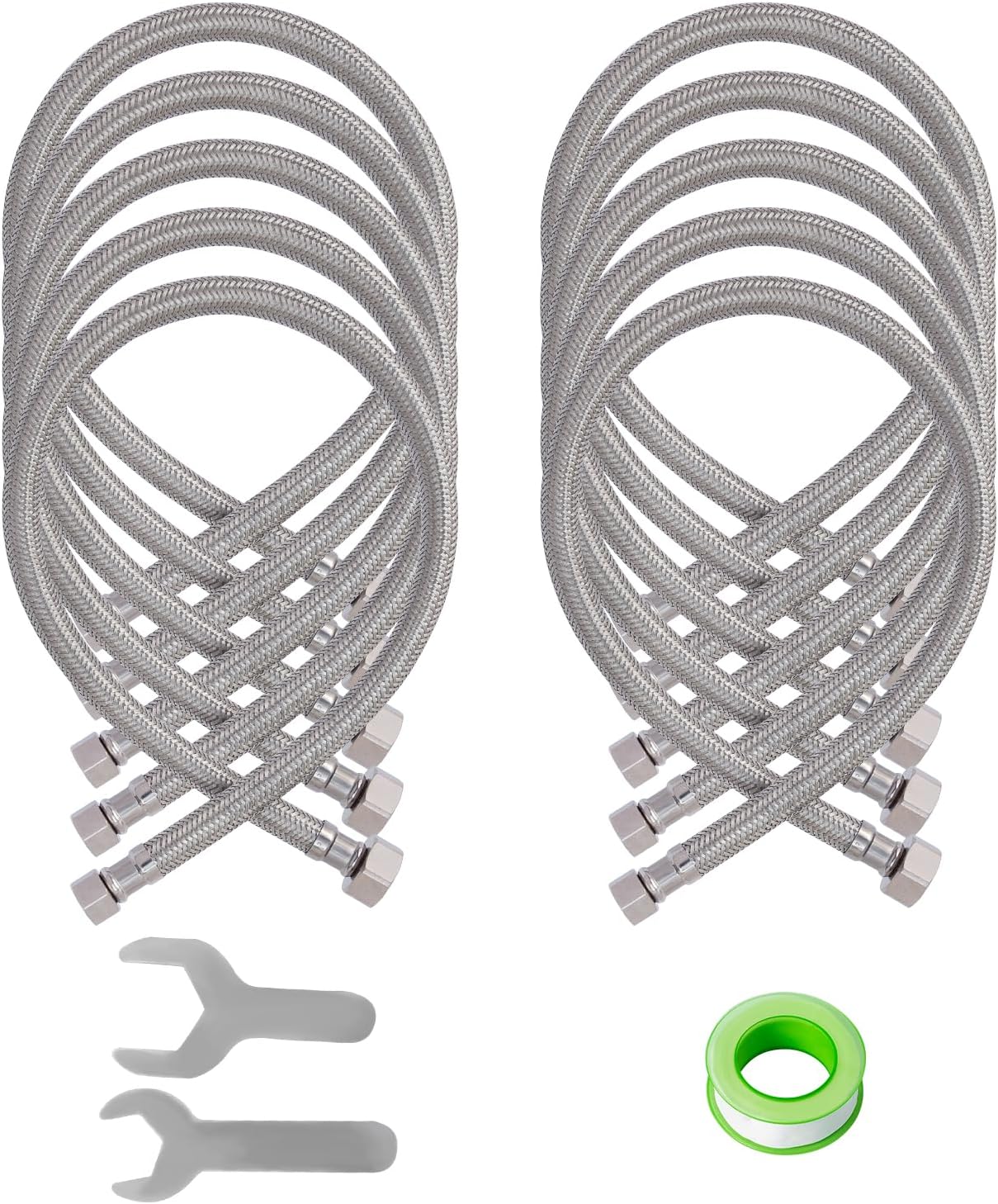 10-Pack SUNGATOR 24 Inch Faucet Supply Lines - 3/8 Comp X 1/2 FIP Stainless Steel Hoses