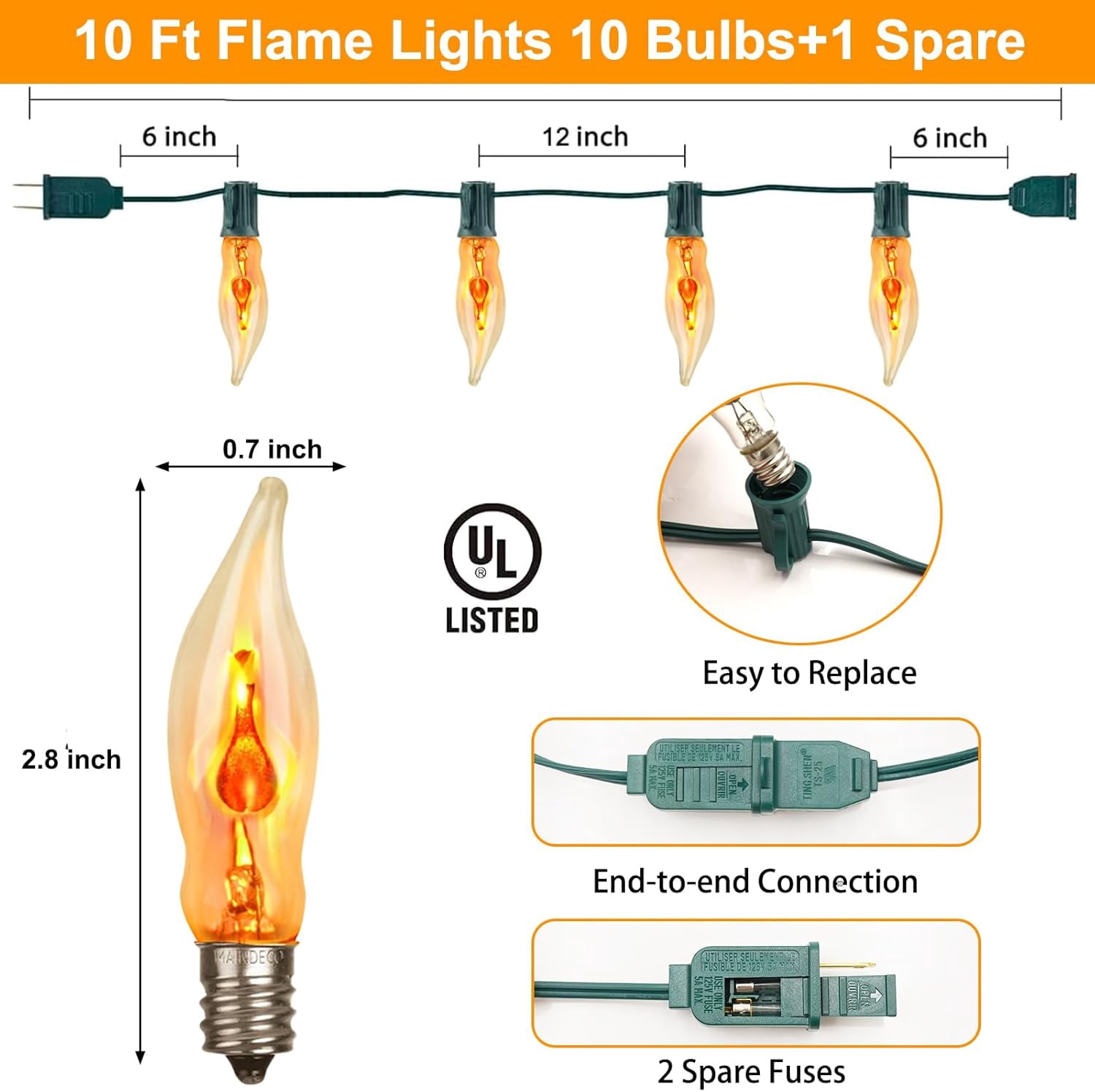THESG-10Ft Christmas Flickering Flame String Lights with 11Pack Clear ...