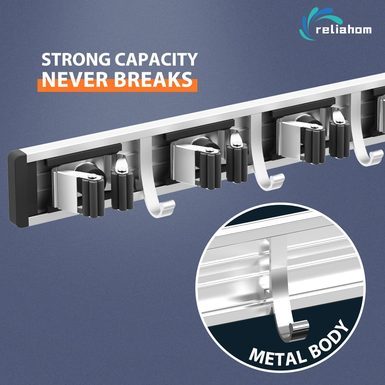 IMILLET 2-Pack Stainless Steel Broom Holder - Wall Mount Organizer With 5 Slots & 4 Hooks