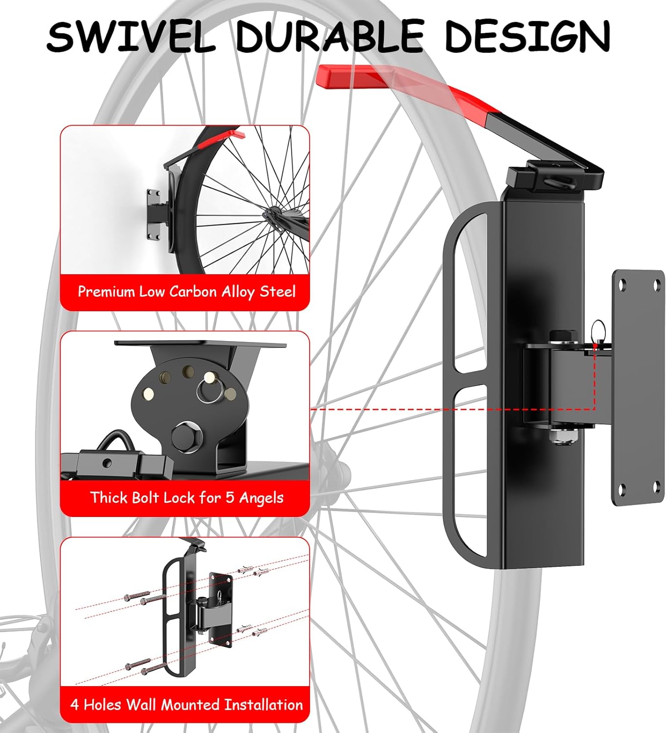 Securing Bike Racks THESG-2-Packs Wall Mounted Swivel Bike Rack with Tire Tray, 170° Swing ...