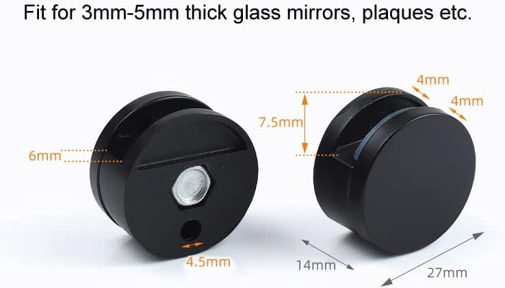 8-Pack Mirror Clips – Black Zinc Alloy, Round Design For 3-5mm Glass Or Mirrors