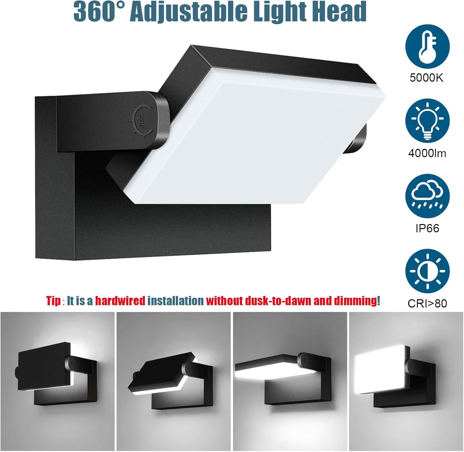 View of THESG-40W LED Outdoor Wall Lights, 5000K Water Resistant Exterior Wall ...