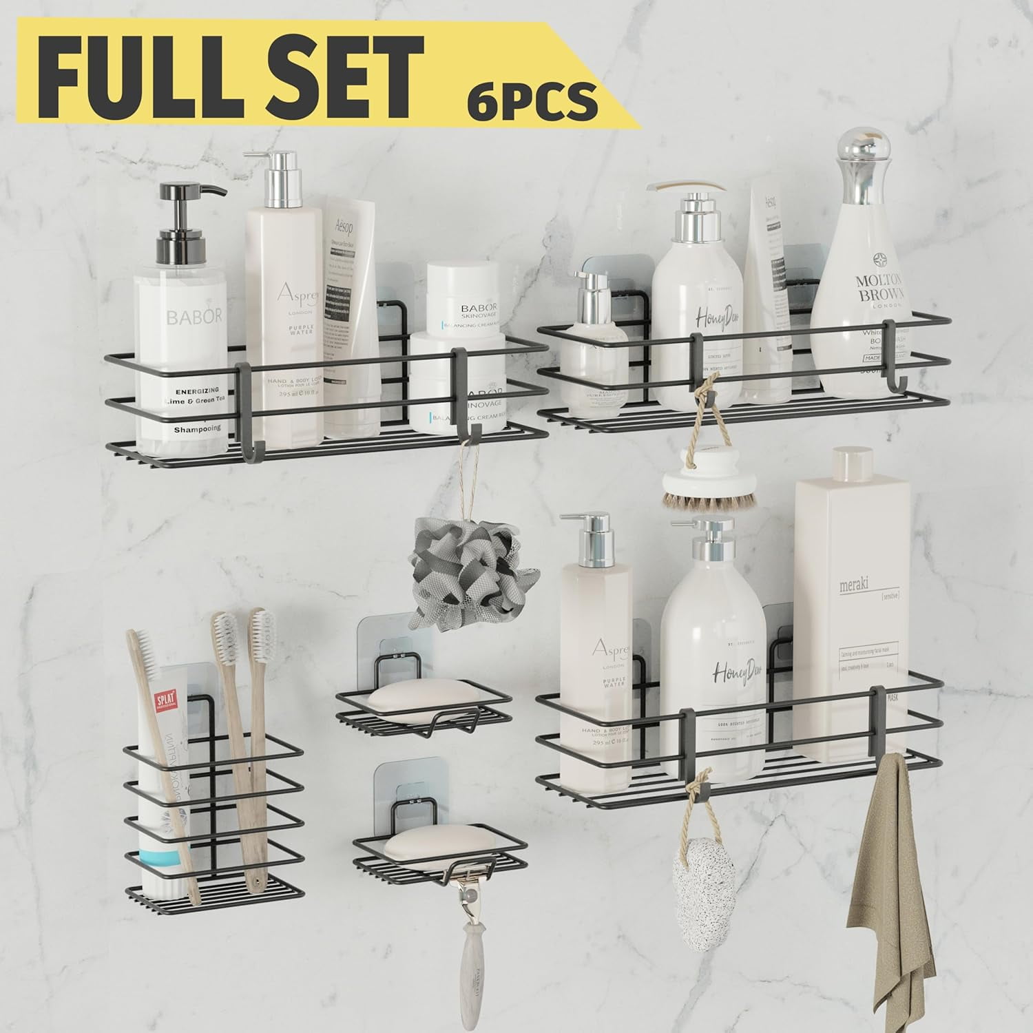 THESG-Adhesive Shower Caddy 6 Pack, Shower Shelves Organizer for ...