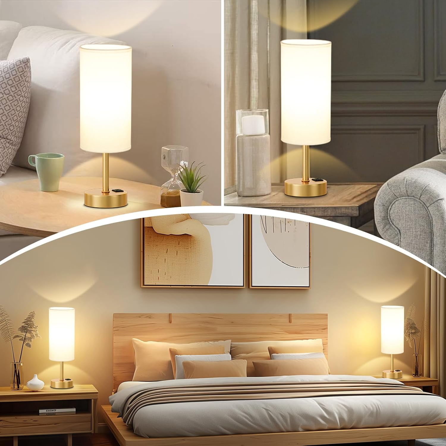 17.4 Inch Bedside Touch Table Lamp - USB-C & USB-A Charging Ports, 3-Way Dimmable, LED Bulb Included, White - View #6