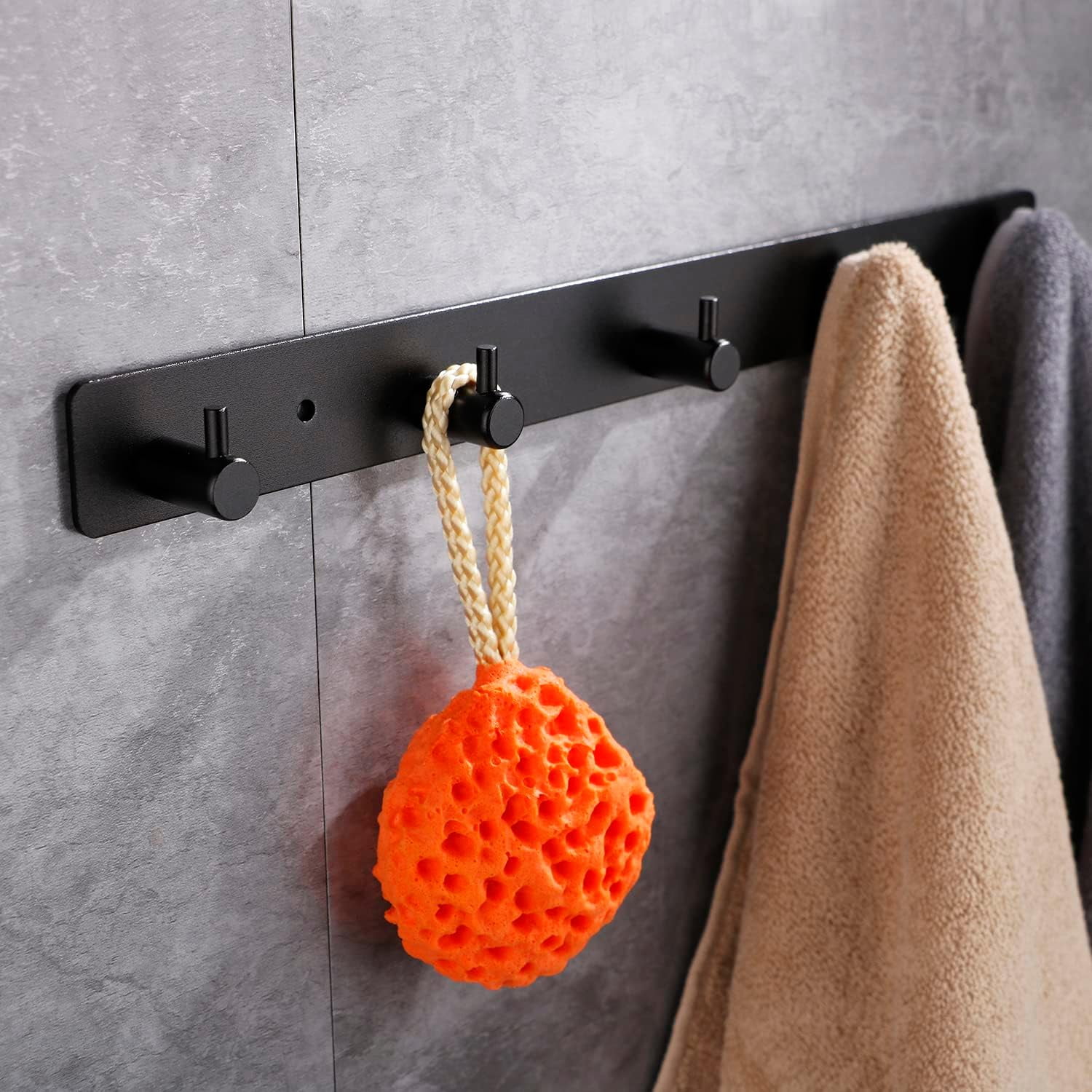 THESG-Black Wall Hooks, Matte Black Bathroom Hook Rail, Self Adhesive 5 ...