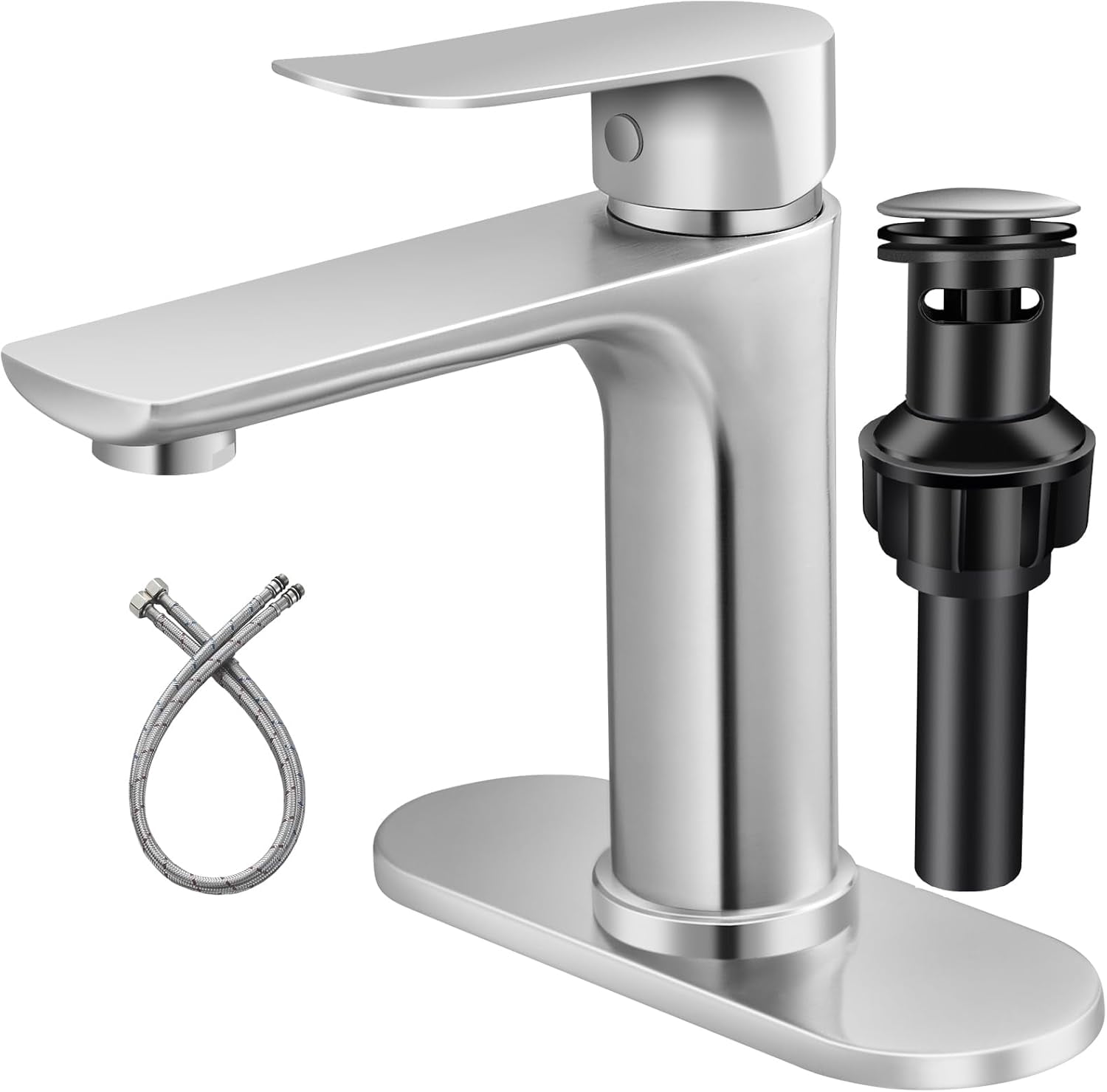 Rainovo Brushed Nickel Bathroom Faucet With Pop-Up Drain - 3-Hole High Arc Stainless Steel