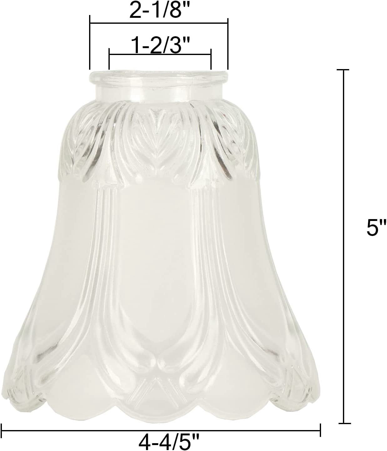 Ceiling Fan Light Covers – Clear & Frosted Glass Shades, 2-1/8” Fitter Size, 4-4/5” High X 5” Diameter – Pack Of 4