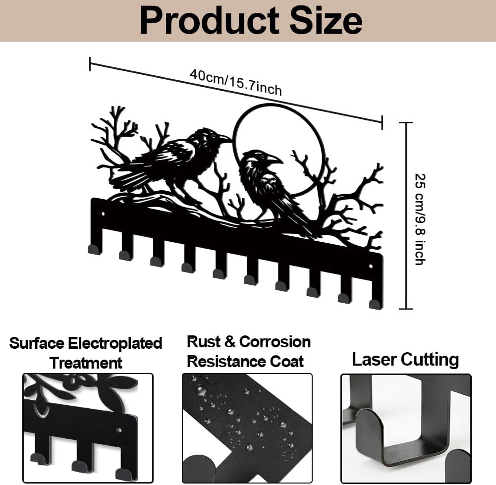 THESG-Crows Moon Metal Coat Hooks for Wall 15.7×9.8inch Branches Dead ...