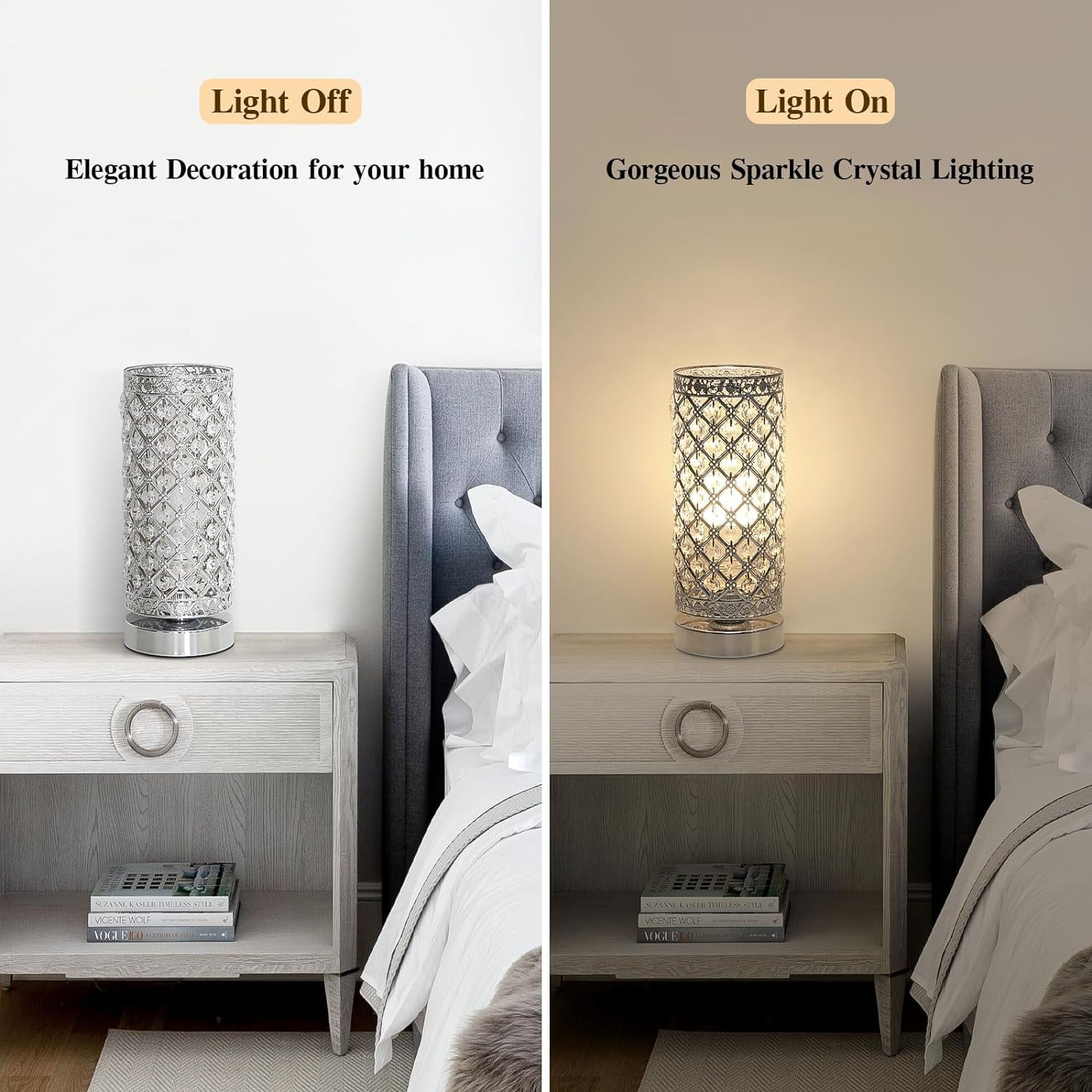 THESG-Crystal Table Lamp Touch Control Dimmable Accent Desk Lamp ...