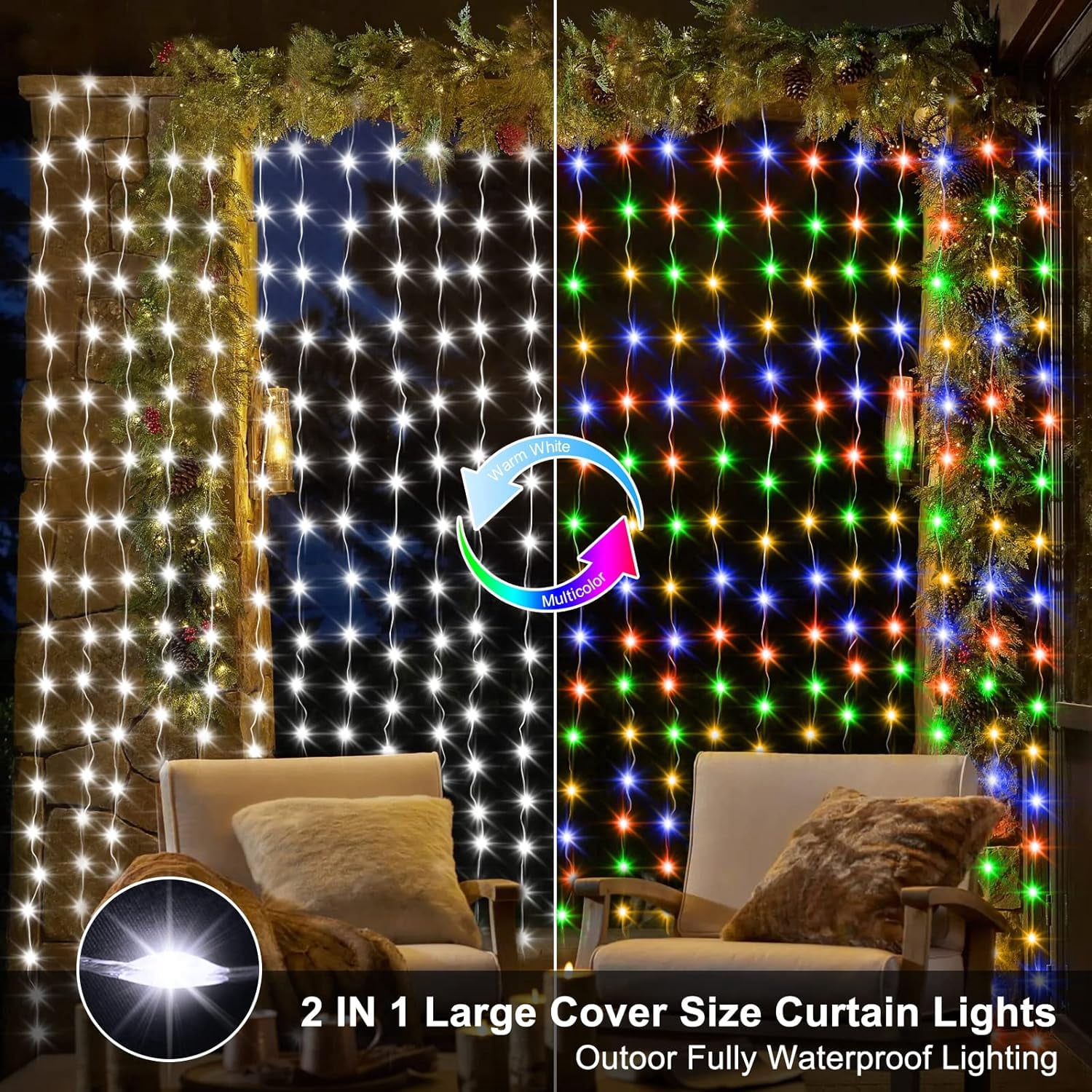 THESG-Curtain Lights 20Ftx10Ft 600 LED Dual Color Changing Curtain