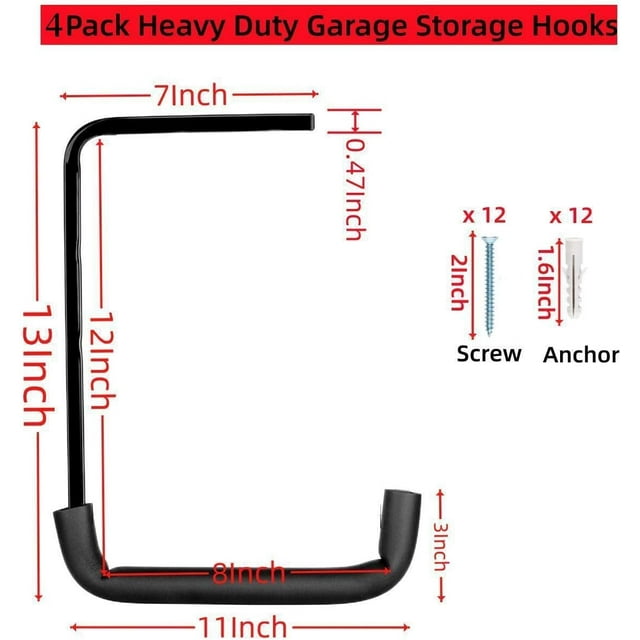 THESG-Heavy Duty Garage Storage Hooks, Overhead Garage Storage Rack, 4 Pack Wall Mounted Ladder Hook, Utility Ceiling Hangers & Organizer for Wood,Tools, Bicycle (10 x 14 Inch)