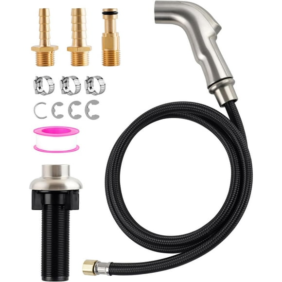 THESG-Kitchen Sink Faucet Sprayer Head Attachment Compatible with Moen Faucet Sprayer Replacement, Kitchen Sink Side Sprayer with Braided Hose/Holder, Brushed Nickel
