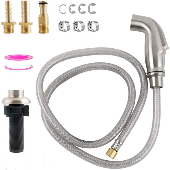 THESG-Kitchen Sink Side Sprayer, Kitchen Sink Faucet Replacement Parts Compatible with Moen/ 1/4inch Sink Connector Faucet, Pull Out Sprayer with Hose for Home School, 3 Adapters, Brushed Nickel