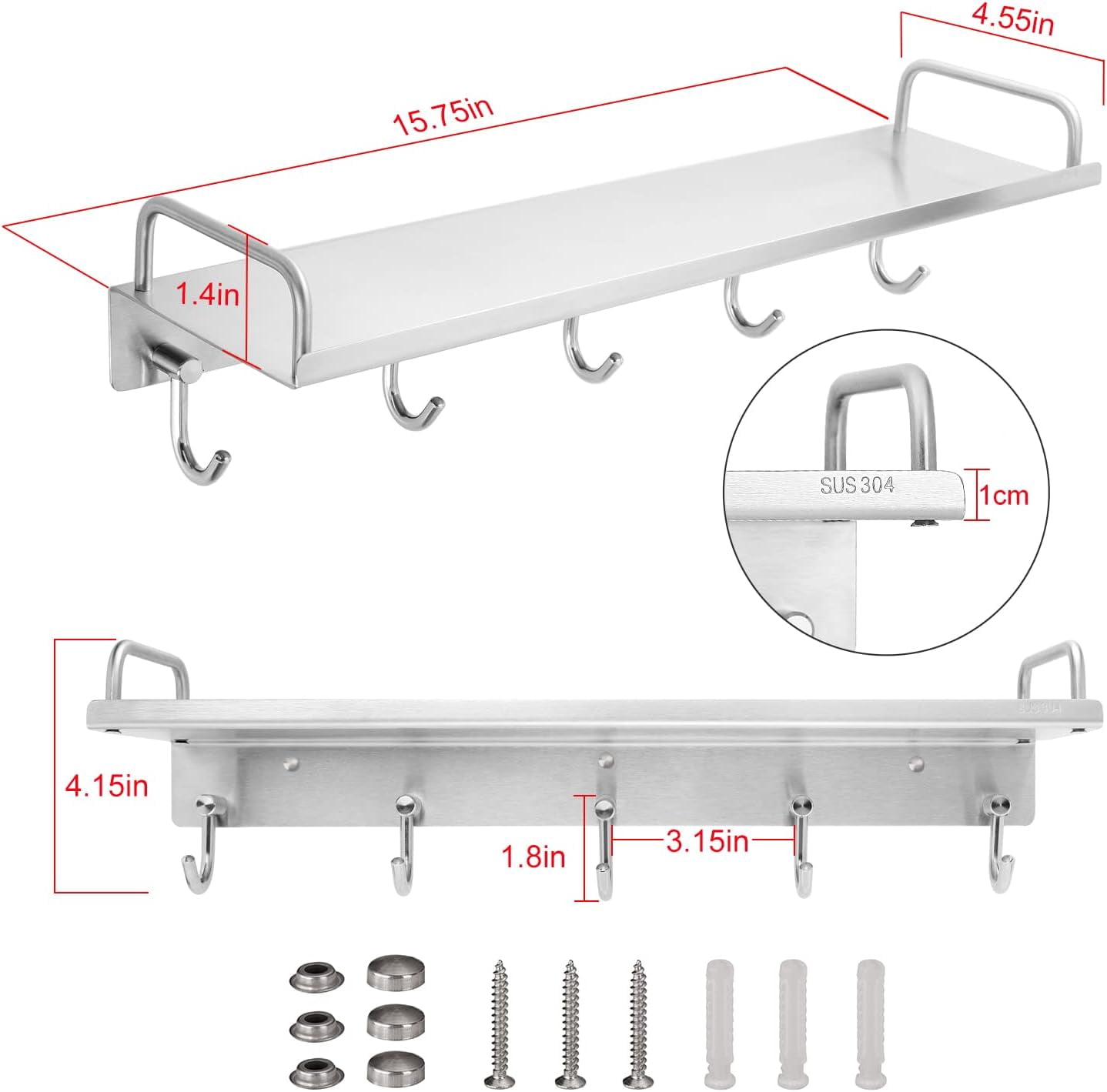 Spice Rack Hook THESG-Kitchen Utensil Rack, Spice Rack with Hooks Wall Mount, Over the ...