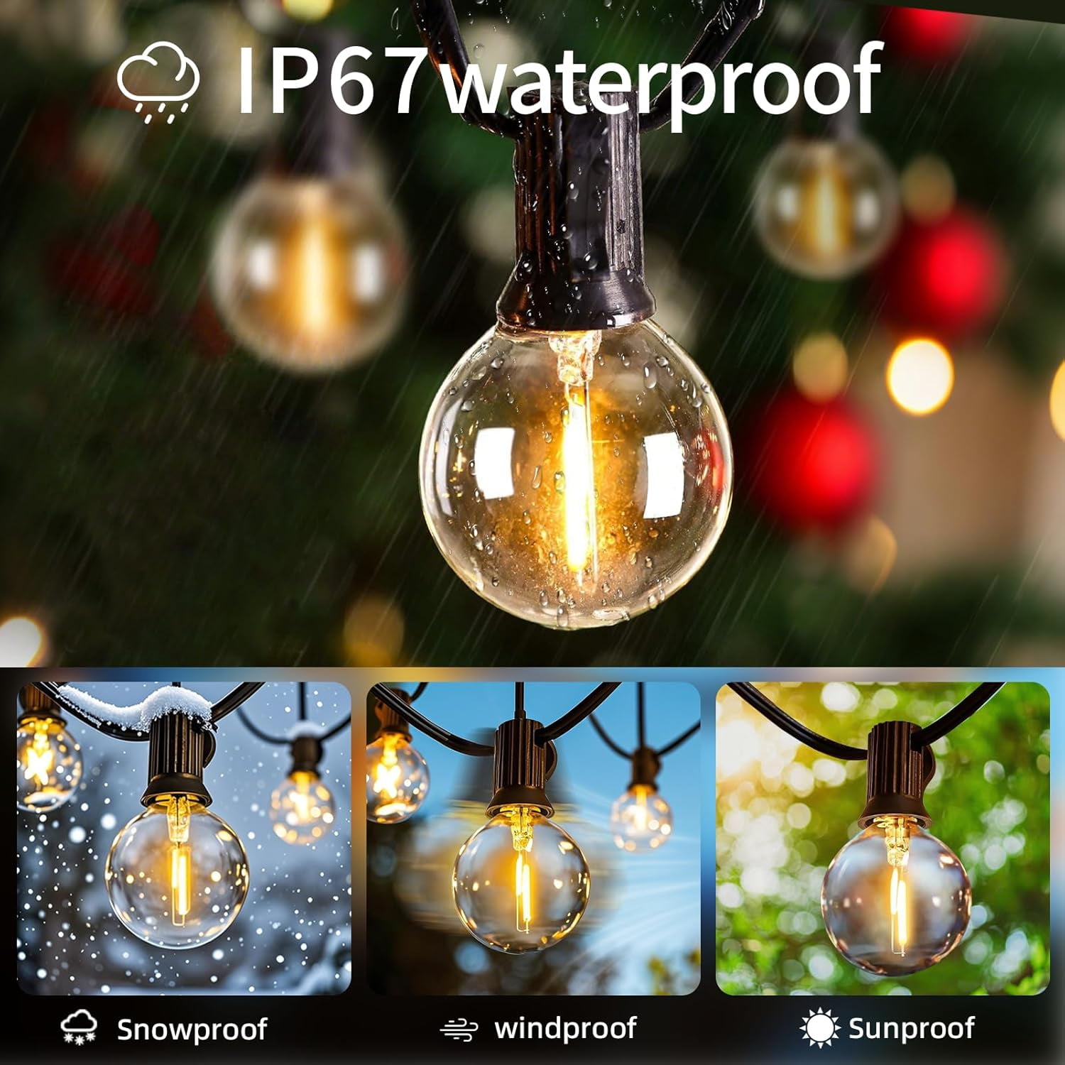 B-right Festoon Lights Outdoor, 41ft Garden Lights Mains Powered With 80 20 LED Shatterproof Bulbs, 12Modes Outdoor String Lights With Timer & IP65