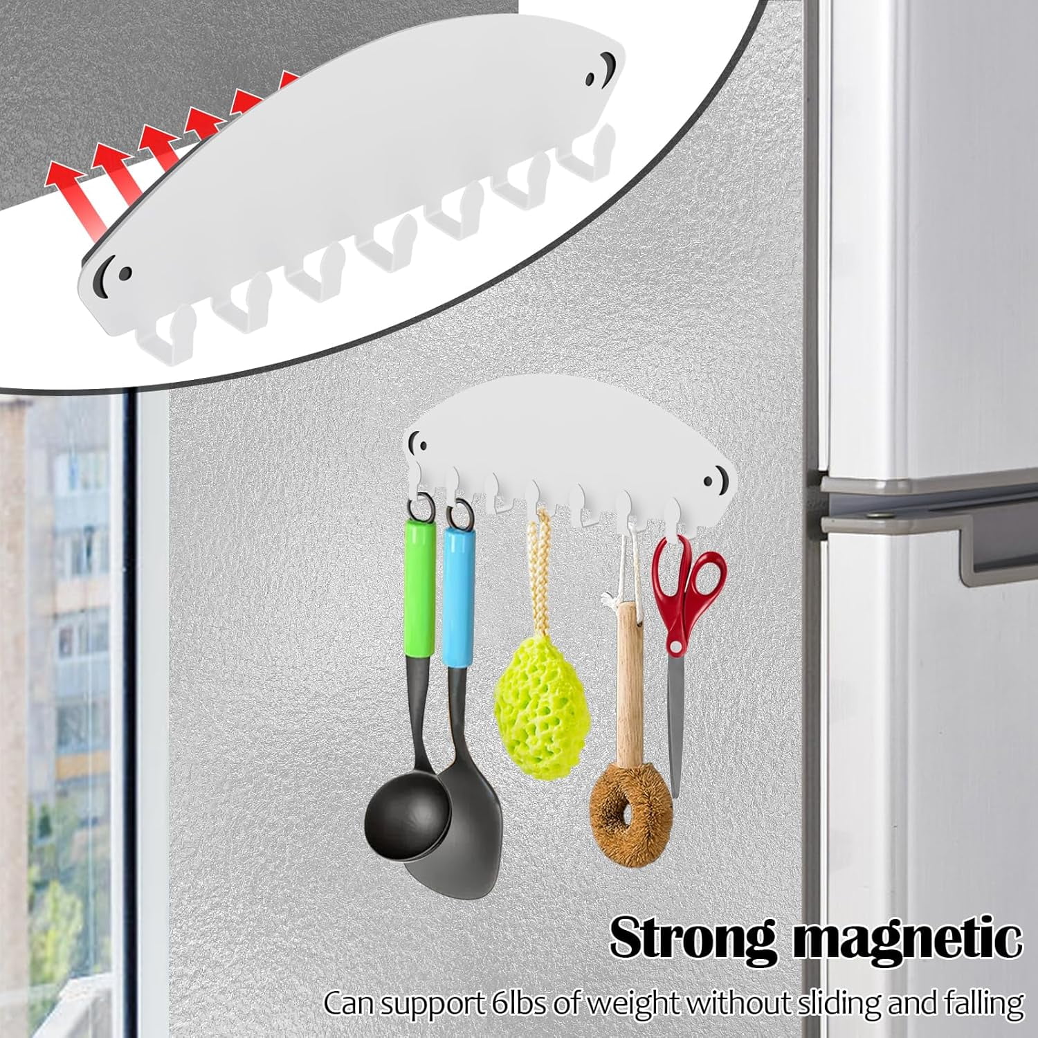 THESG-Magnetic Hook Rack, Magnetic Key Holder for Wall 7 Hooks, Wall ...