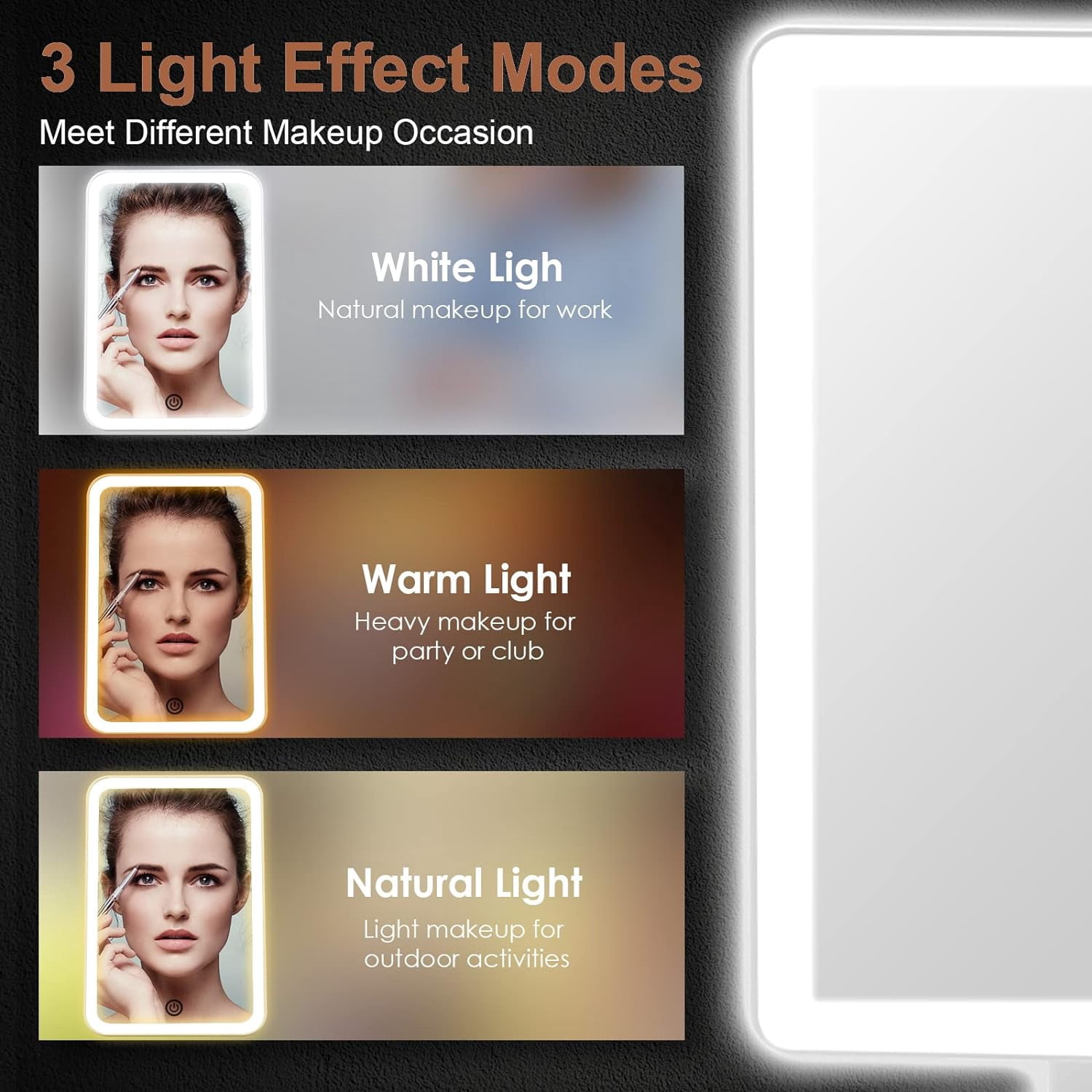KAKULO Lighted Makeup Mirror With 16 LEDs, 180° Tilt, Dual Power (Type-C & Batteries)