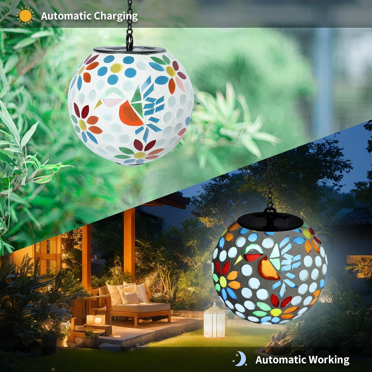 THESG-Solar Chandelier Outdoor, Hanging Mosaic SolarLights with Hook Up, Solar  Garden Lantern Decor for Yard, Deck and Patio, White - Walmart.com, image size:1500x1500