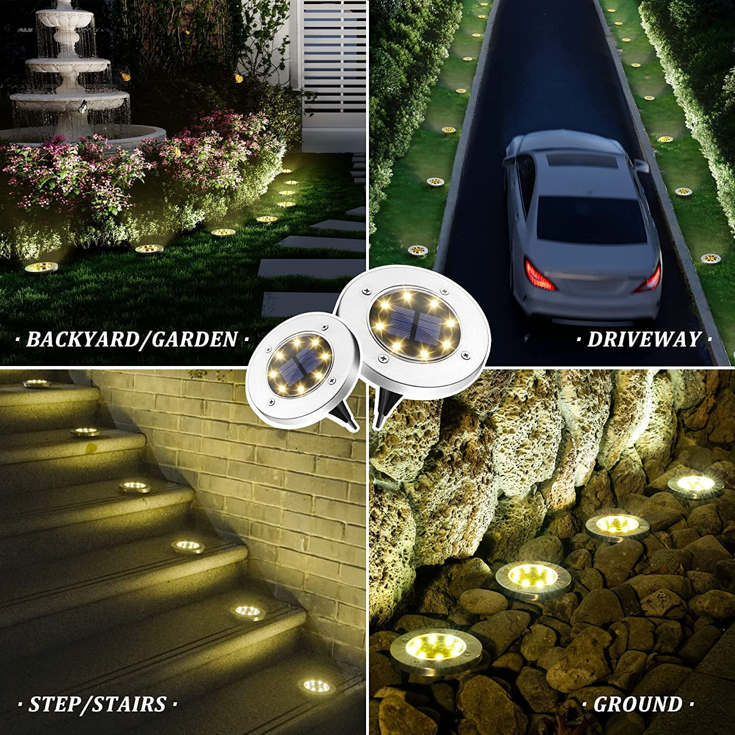 8 Pack Solar Ground Lights – 12 LED Pathway Lights With Auto On/Off, Waterproof & Durable For Garden, Yard, Walkway