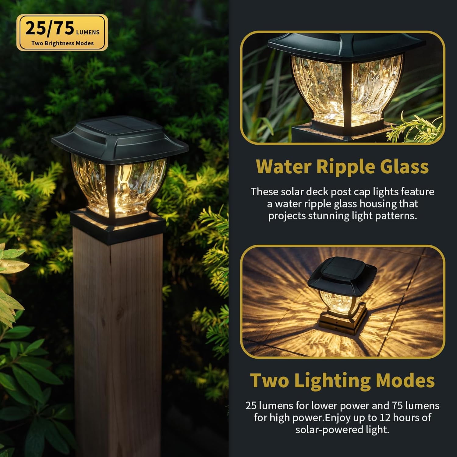THESG-Solar Post Cap Lights Outdoor, Glass Deck Fence Post Cap Light ...