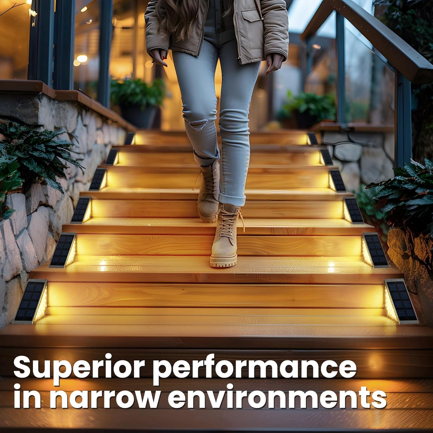 PATIOWIN 8-Pack Solar Step Lights – 24 LEDs, Warm White, IP65 Waterproof, Ultra-Thin Panels – Outdoor Stair, Deck, Patio & Fence Lighting
