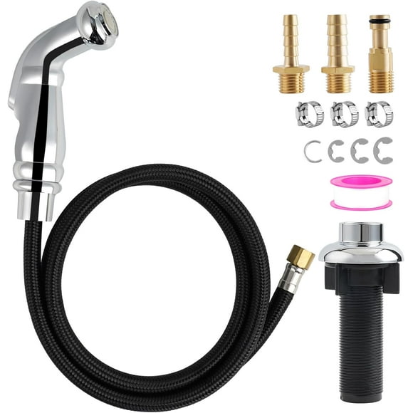THESG-Universal Fit Kitchen Faucet Sprayer Attachment/Hose/Holder Set Compatible with Moen/Delta Faucet Sprayer Replacement, Kitchen Sink Side Sprayer Head, Chrome