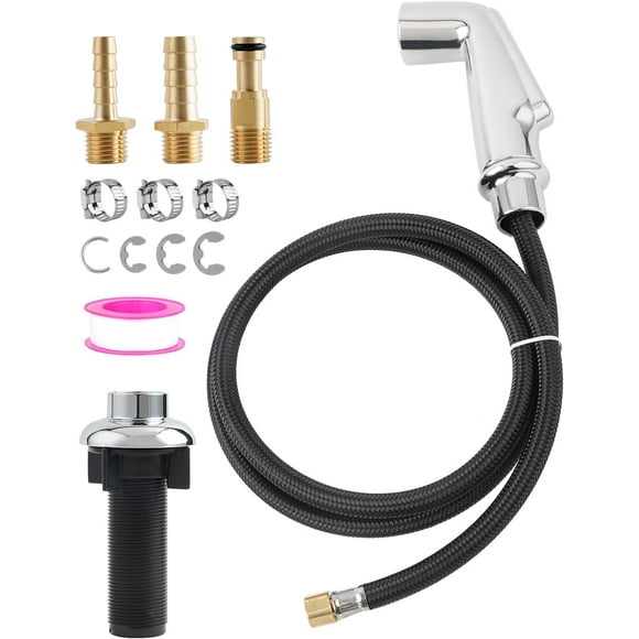 THESG-Universal Fit Sink Spray Attachment with Hose Set, Kitchen Side Sprayer Head with Adapters Compatible with Moen/Delta Faucet Sprayer Replacement, Braided Hose, Chrome