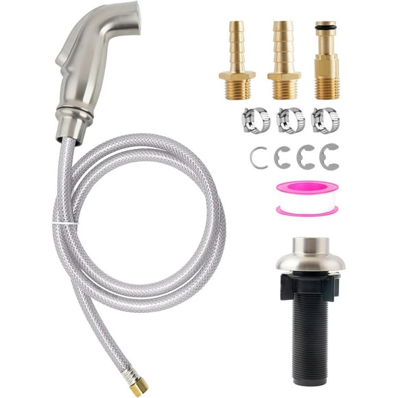 THESG-Universal Kitchen Sink Spray Attachment/Hose/Holder Set, Kitchen Side Sprayer Compatible with Moen Faucet, Kitchen Sink Faucet Sprayer Replacement, Brushed Nickel Finish