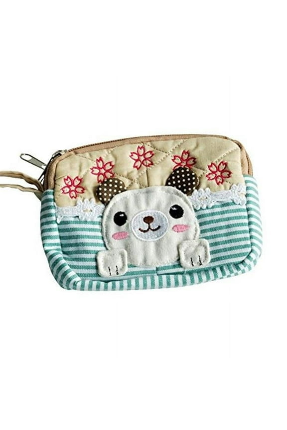 [Cute Dog] Embroidered Applique Fabric Art Wallet Purse/ Pouch Bag (5.1 X 3.9 X 1.1 inches)