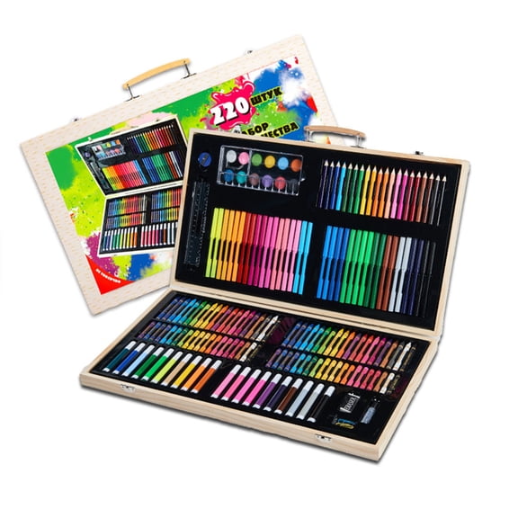 THHEIC 220-Piece Art Kit, Drawing Set with Oil Pastels, Crayons, Watercolor Cakes & Sketch Pad - Art Supplies Gift Case for Boys Girls