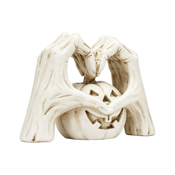 THHEIC 3.7" Gothic Skeleton Hand Heart Sculpture, Resin Halloween Skull Pumpkin Statue, Halloween Gothic Home Decor, Desktop Shelf Ornament for Wedding Home Decor