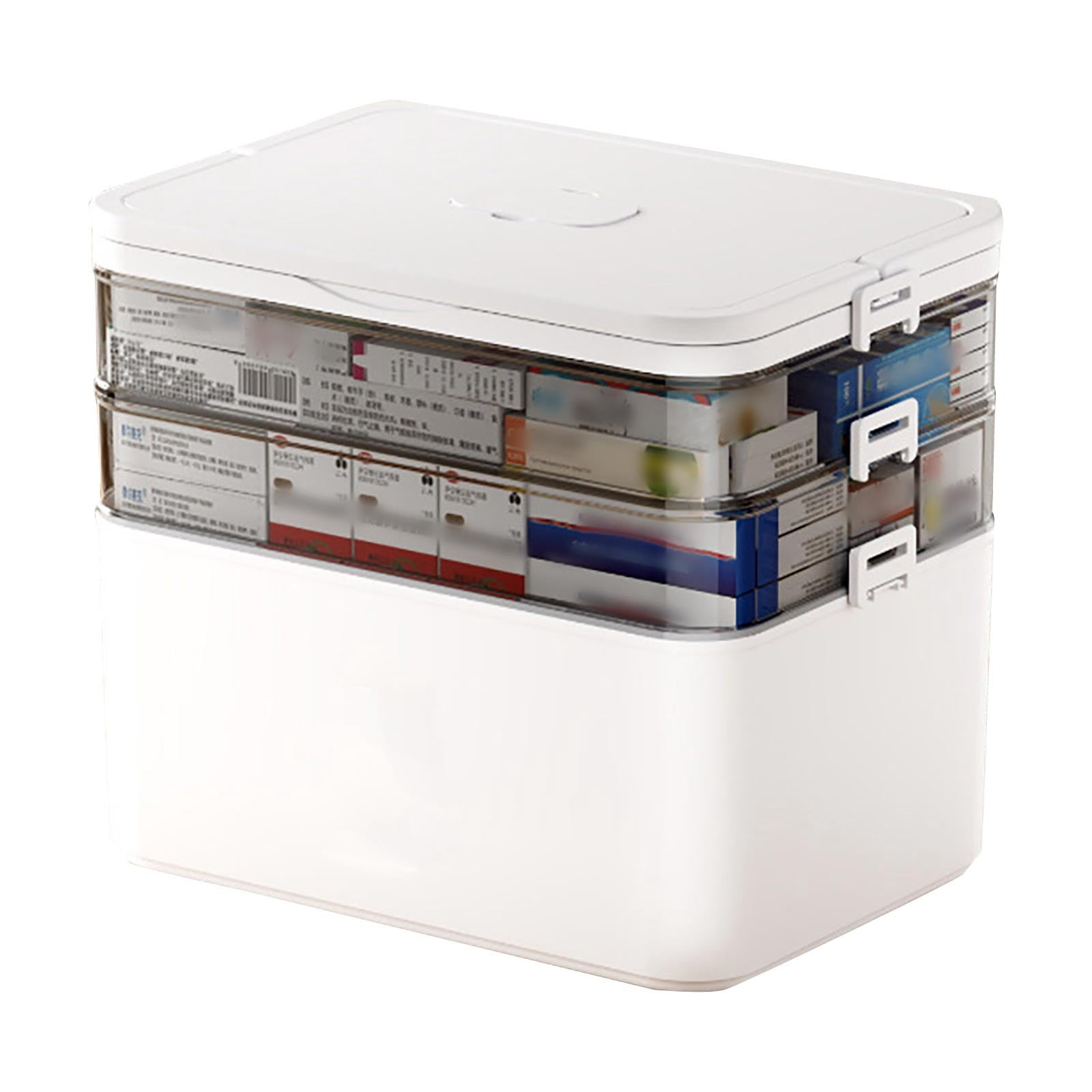 THHEIC 3-Tier Foldable Plastic Storage Box with Handle, Lockable Portable Organizer Case for Medicine, Crafts, Cosmetics, Sewing, Toys & Small Accessories