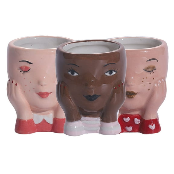 THHEIC 3PCS Face Planters Pots, Unique Head Shape Flower Pot for Indoor Plants, Cute Small Succulent Pot with Drainage Hole, Great Gift Idea for Plant Lovers