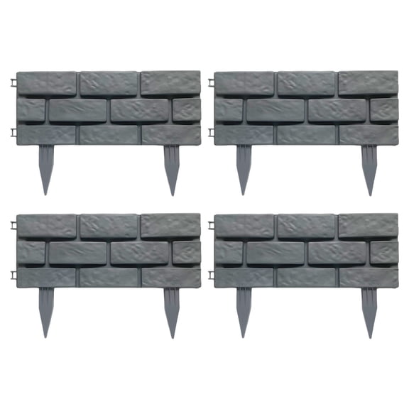 THHEIC 4 Pcs Imitation Stone Garden Fence Plastic Retaining Edging Border Grey Cobbled Effect Landscape Decor Panels Flower Bed Path Lawn Outdoor Picket Yard Grass Edge