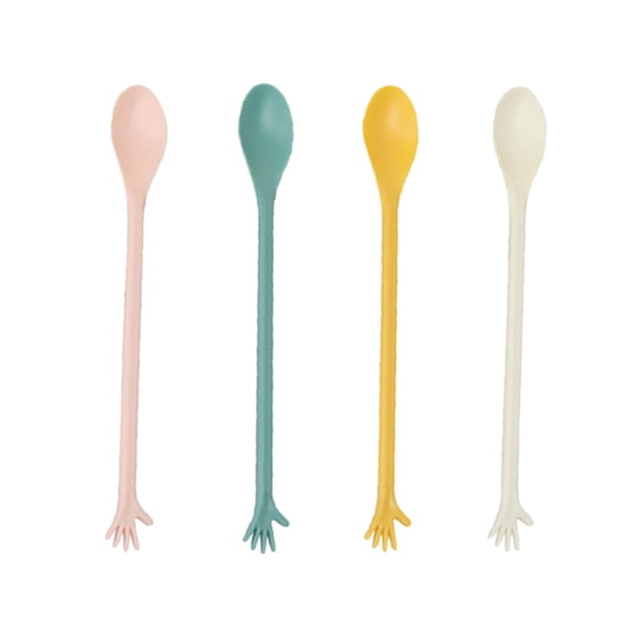 THHEIC 4PCS Colorful Plastic Dessert Spoons, 8 Inch Long Handle Mixing Spoons for Latte, Iced Tea, Ice Cream, Beverages, Vibrant Kitchen Utensils for Drinks, Desserts, Parties, Home