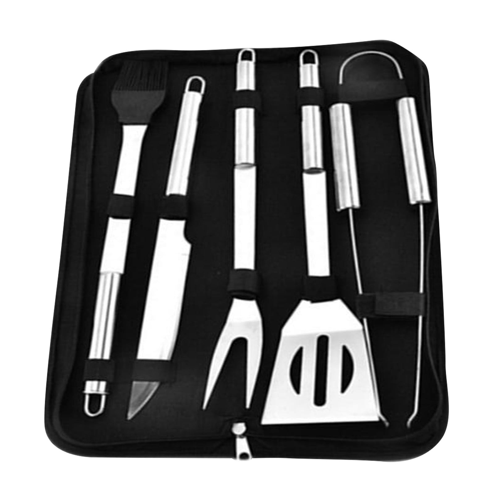 THHEIC 5-Piece Stainless Steel Grill Tools Set with Carry Bag, Includes Fork, Tongs, Brush, and Spatula for BBQ, Grilling, and Outdoor Cooking Activities